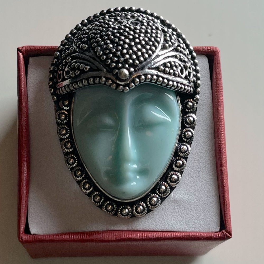 Light blue craved goddess ring